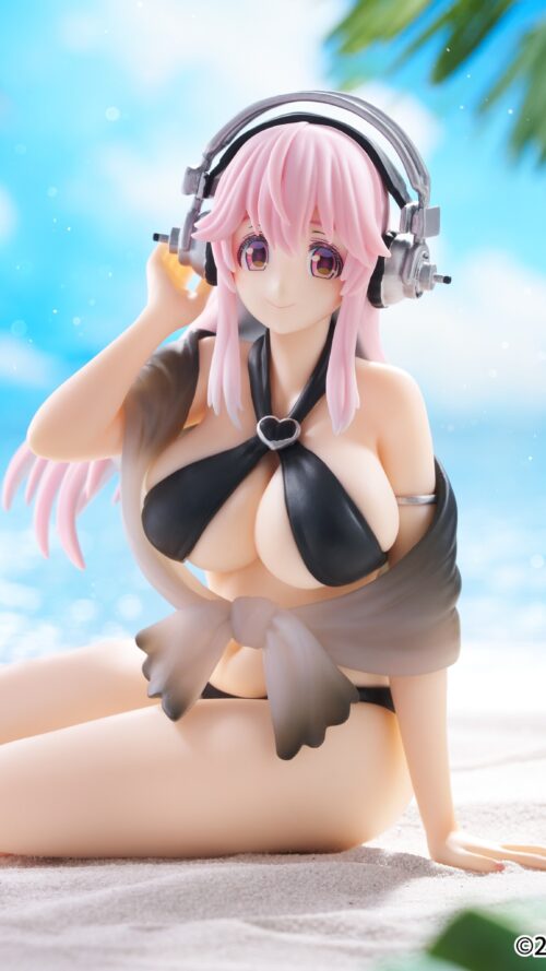 Super Sonico Noodle Stopper Figure Black Bikini ver. (FuRyu)